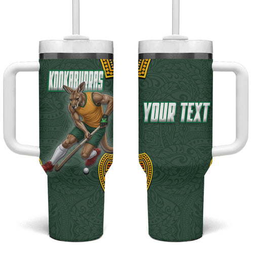 Personalized Kookaburras Field Hockey Tumbler With Handle Kangaroo Australian Indigenous Dot Art Style With Vibrant Sun Patterns