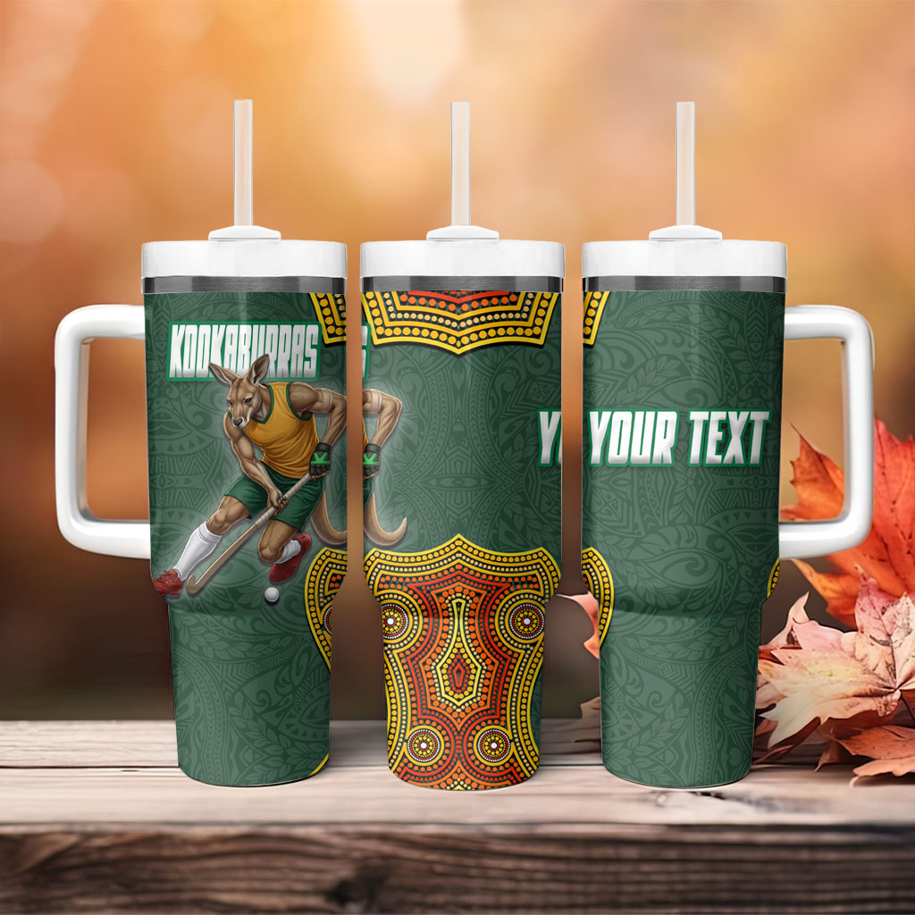 Personalized Kookaburras Field Hockey Tumbler With Handle Kangaroo Australian Indigenous Dot Art Style With Vibrant Sun Patterns