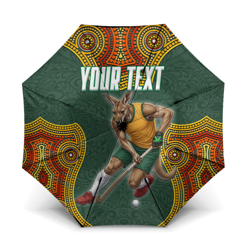 Personalized Kookaburras Field Hockey Umbrella Kangaroo Australian Indigenous Dot Art Style With Vibrant Sun Patterns
