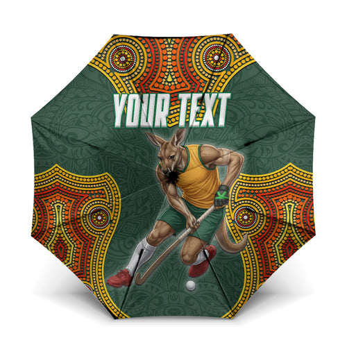 Personalized Kookaburras Field Hockey Umbrella Kangaroo Australian Indigenous Dot Art Style With Vibrant Sun Patterns