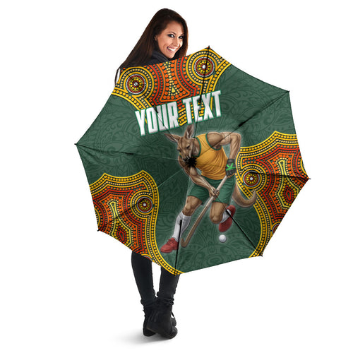 Personalized Kookaburras Field Hockey Umbrella Kangaroo Australian Indigenous Dot Art Style With Vibrant Sun Patterns