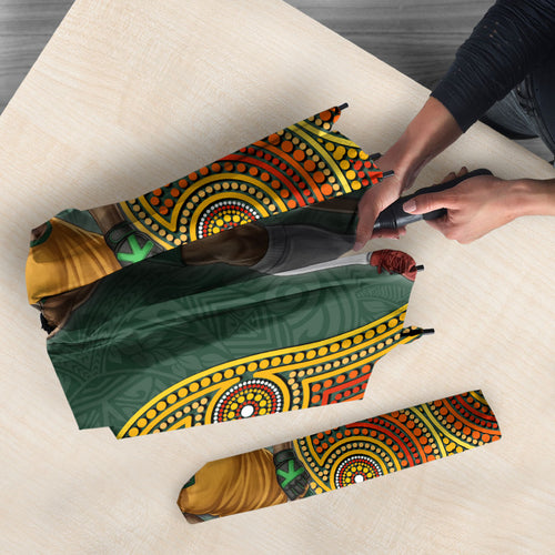 Personalized Kookaburras Field Hockey Umbrella Kangaroo Australian Indigenous Dot Art Style With Vibrant Sun Patterns