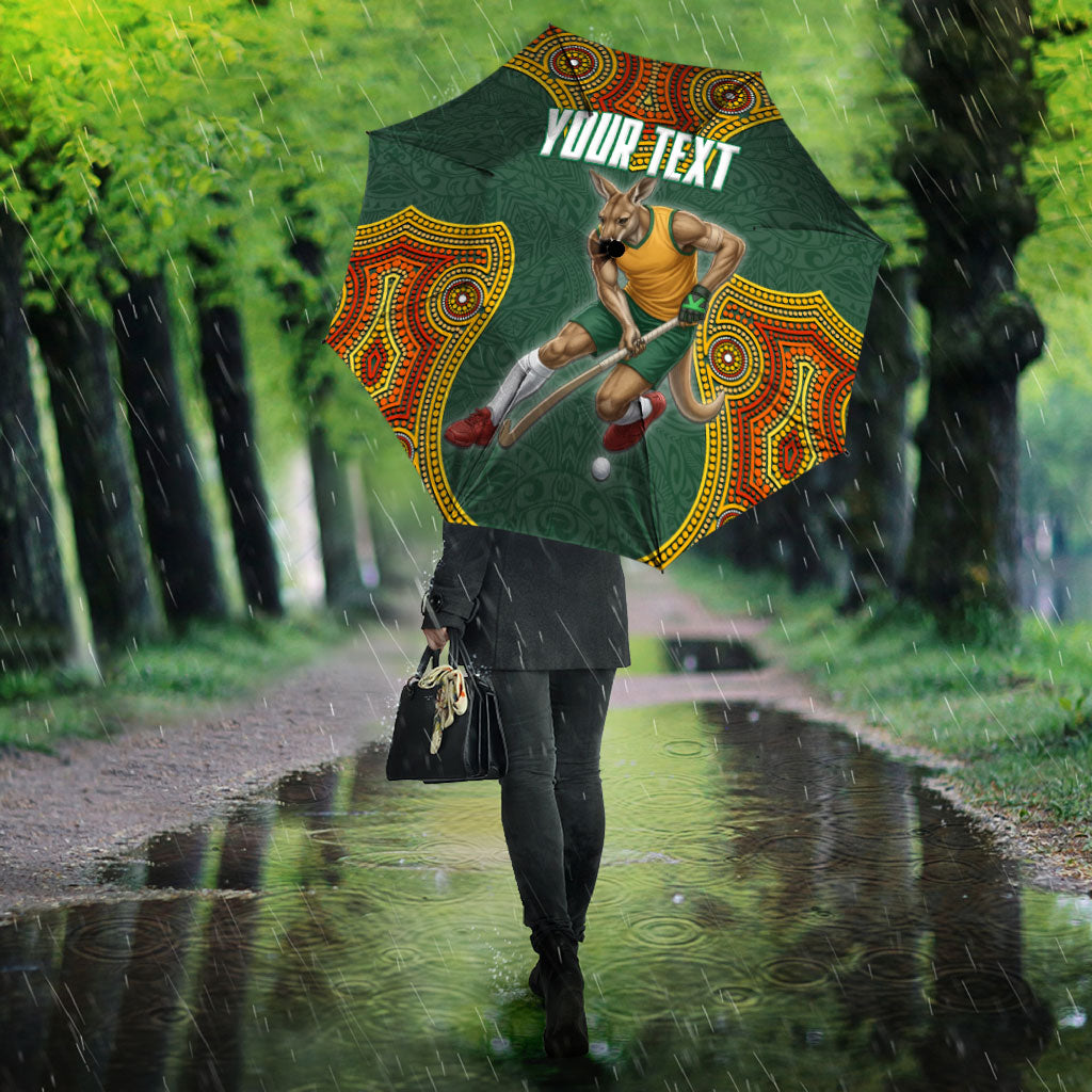 Personalized Kookaburras Field Hockey Umbrella Kangaroo Australian Indigenous Dot Art Style With Vibrant Sun Patterns