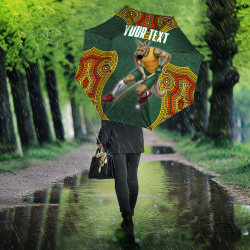 Personalized Kookaburras Field Hockey Umbrella Kangaroo Australian Indigenous Dot Art Style With Vibrant Sun Patterns