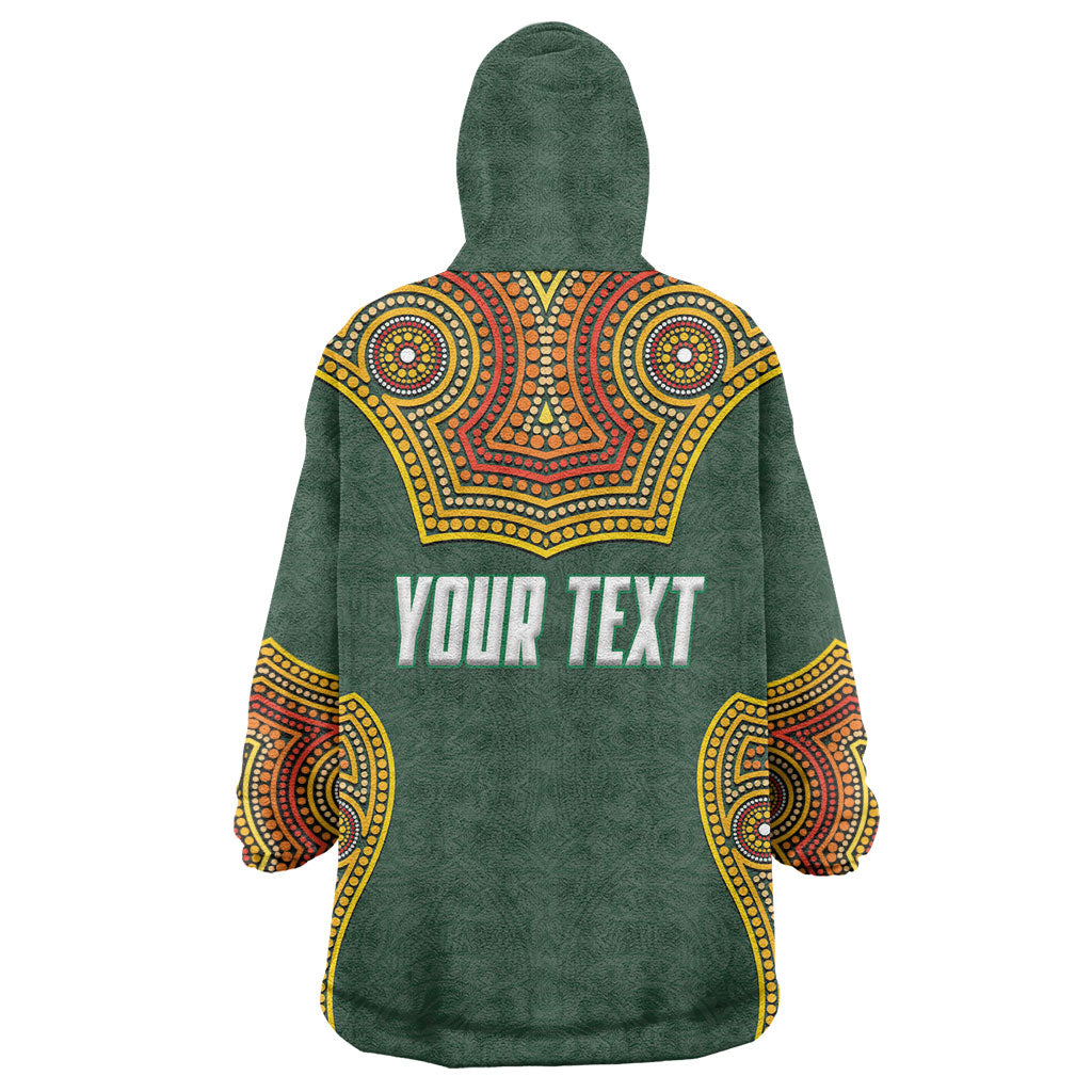 Personalized Kookaburras Field Hockey Wearable Blanket Hoodie Kangaroo Australian Indigenous Dot Art Style With Vibrant Sun Patterns