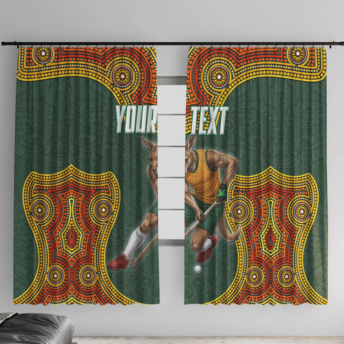 Personalized Kookaburras Field Hockey Window Curtain Kangaroo Australian Indigenous Dot Art Style With Vibrant Sun Patterns