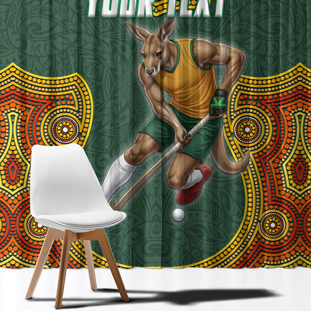 Personalized Kookaburras Field Hockey Window Curtain Kangaroo Australian Indigenous Dot Art Style With Vibrant Sun Patterns