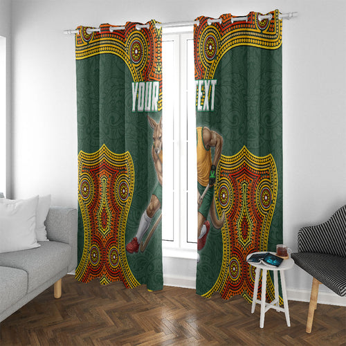 Personalized Kookaburras Field Hockey Window Curtain Kangaroo Australian Indigenous Dot Art Style With Vibrant Sun Patterns