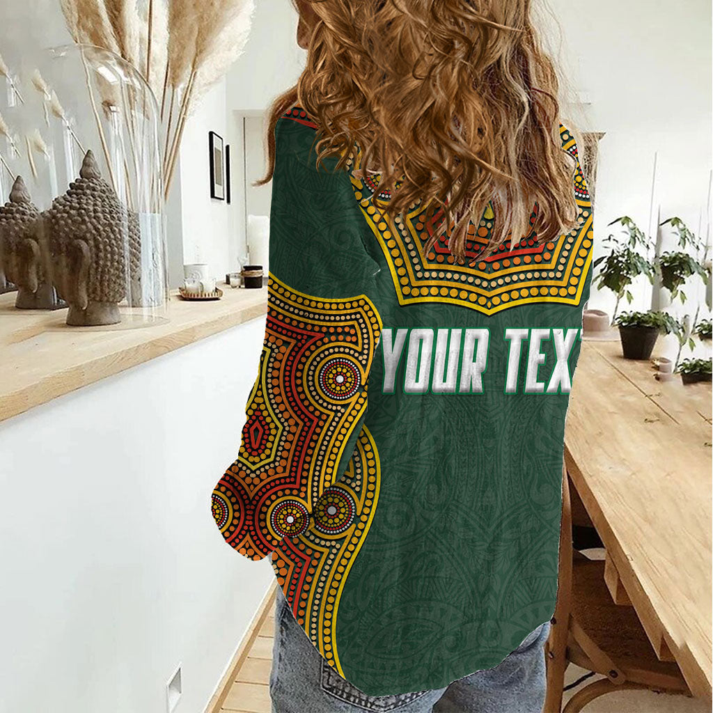 Personalized Kookaburras Field Hockey Women Casual Shirt Kangaroo Australian Indigenous Dot Art Style With Vibrant Sun Patterns