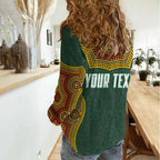 Personalized Kookaburras Field Hockey Women Casual Shirt Kangaroo Australian Indigenous Dot Art Style With Vibrant Sun Patterns
