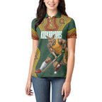 Personalized Kookaburras Field Hockey Women Polo Shirt Kangaroo Australian Indigenous Dot Art Style With Vibrant Sun Patterns