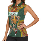 Personalized Kookaburras Field Hockey Women Sleeveless Polo Shirt Kangaroo Australian Indigenous Dot Art Style With Vibrant Sun Patterns