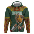 Personalized Kookaburras Field Hockey Zip Hoodie Kangaroo Australian Indigenous Dot Art Style With Vibrant Sun Patterns
