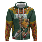 Personalized Kookaburras Field Hockey Zip Hoodie Kangaroo Australian Indigenous Dot Art Style With Vibrant Sun Patterns
