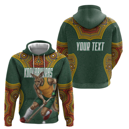 Personalized Kookaburras Field Hockey Zip Hoodie Kangaroo Australian Indigenous Dot Art Style With Vibrant Sun Patterns