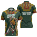 Personalized Kookaburras Field Hockey Zipper Polo Shirt Kangaroo Australian Indigenous Dot Art Style With Vibrant Sun Patterns