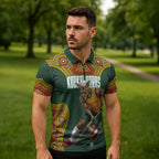 Personalized Kookaburras Field Hockey Zipper Polo Shirt Kangaroo Australian Indigenous Dot Art Style With Vibrant Sun Patterns
