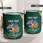 Personalized Kookaburras Field Hockey Kangaroo Laundry Basket Australian Flag Map With Abstract Green And Gold Wave Pattern