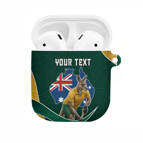 Personalized Kookaburras Field Hockey Kangaroo AirPods Case Australian Flag Map With Abstract Green And Gold Wave Pattern