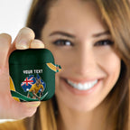 Personalized Kookaburras Field Hockey Kangaroo AirPods Case Australian Flag Map With Abstract Green And Gold Wave Pattern