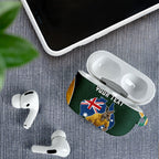 Personalized Kookaburras Field Hockey Kangaroo AirPods Case Australian Flag Map With Abstract Green And Gold Wave Pattern