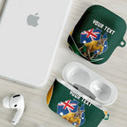 Personalized Kookaburras Field Hockey Kangaroo AirPods Case Australian Flag Map With Abstract Green And Gold Wave Pattern