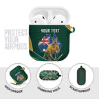 Personalized Kookaburras Field Hockey Kangaroo AirPods Case Australian Flag Map With Abstract Green And Gold Wave Pattern