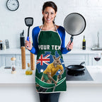 Personalized Kookaburras Field Hockey Kangaroo Apron Australian Flag Map With Abstract Green And Gold Wave Pattern
