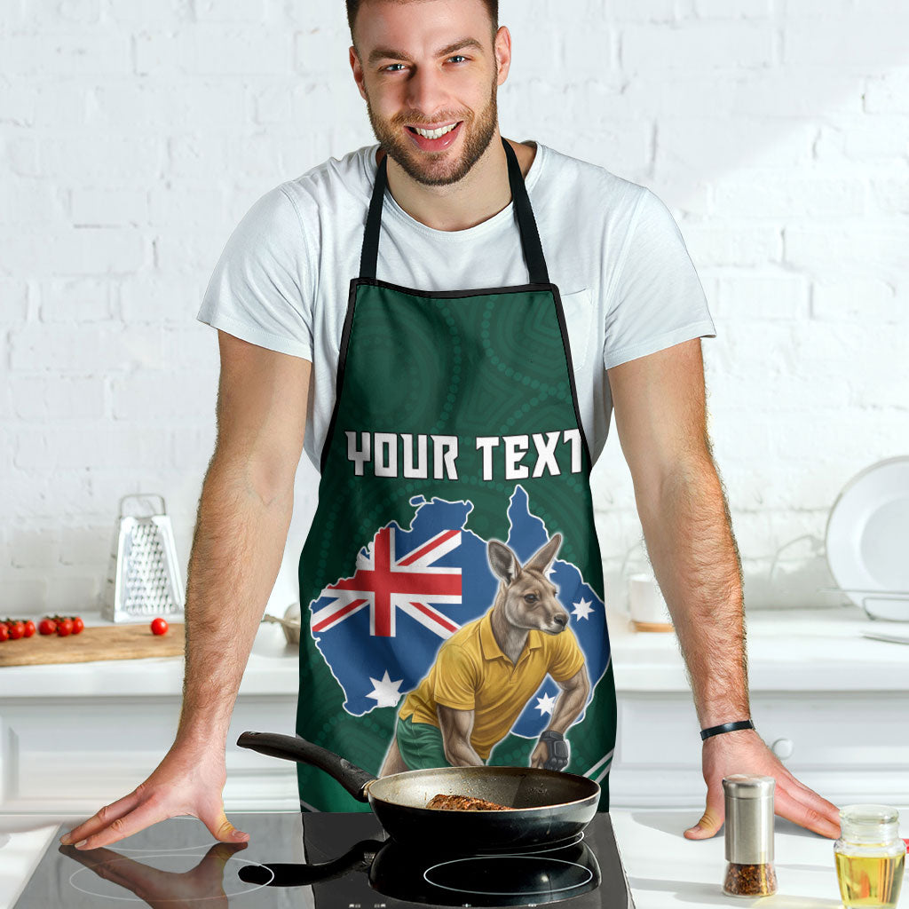 Personalized Kookaburras Field Hockey Kangaroo Apron Australian Flag Map With Abstract Green And Gold Wave Pattern