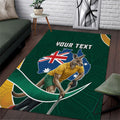 Personalized Kookaburras Field Hockey Kangaroo Area Rug Australian Flag Map With Abstract Green And Gold Wave Pattern