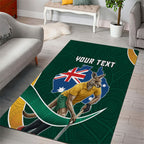 Personalized Kookaburras Field Hockey Kangaroo Area Rug Australian Flag Map With Abstract Green And Gold Wave Pattern