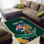 Personalized Kookaburras Field Hockey Kangaroo Area Rug Australian Flag Map With Abstract Green And Gold Wave Pattern