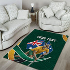 Personalized Kookaburras Field Hockey Kangaroo Area Rug Australian Flag Map With Abstract Green And Gold Wave Pattern
