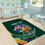 Personalized Kookaburras Field Hockey Kangaroo Area Rug Australian Flag Map With Abstract Green And Gold Wave Pattern