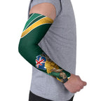 Personalized Kookaburras Field Hockey Kangaroo Arm Sleeves Australian Flag Map With Abstract Green And Gold Wave Pattern