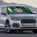 Personalized Kookaburras Field Hockey Kangaroo Auto Sun Shade Australian Flag Map With Abstract Green And Gold Wave Pattern
