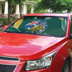 Personalized Kookaburras Field Hockey Kangaroo Auto Sun Shade Australian Flag Map With Abstract Green And Gold Wave Pattern