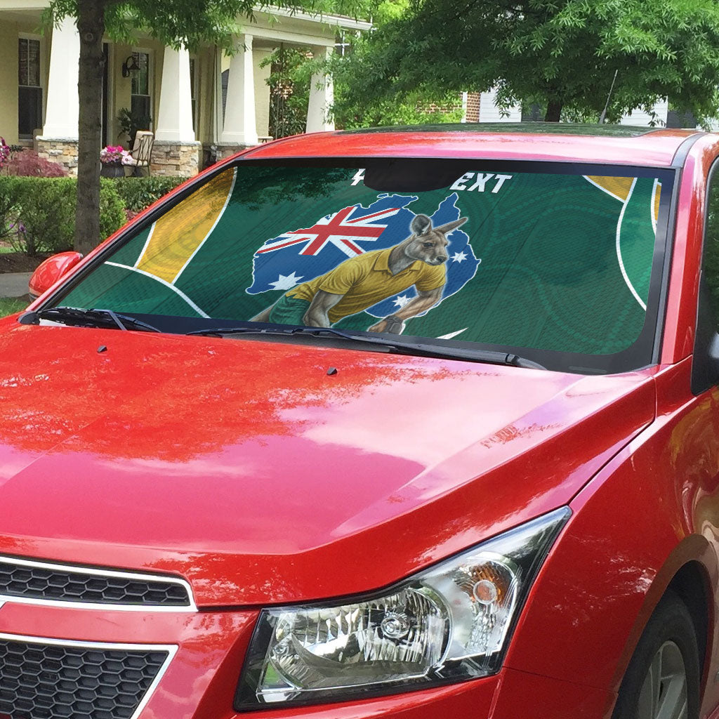 Personalized Kookaburras Field Hockey Kangaroo Auto Sun Shade Australian Flag Map With Abstract Green And Gold Wave Pattern