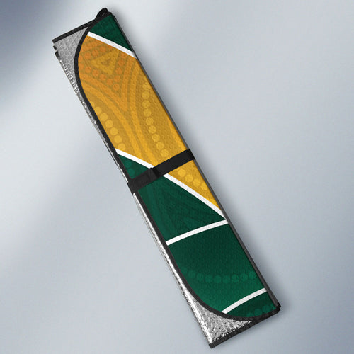 Personalized Kookaburras Field Hockey Kangaroo Auto Sun Shade Australian Flag Map With Abstract Green And Gold Wave Pattern