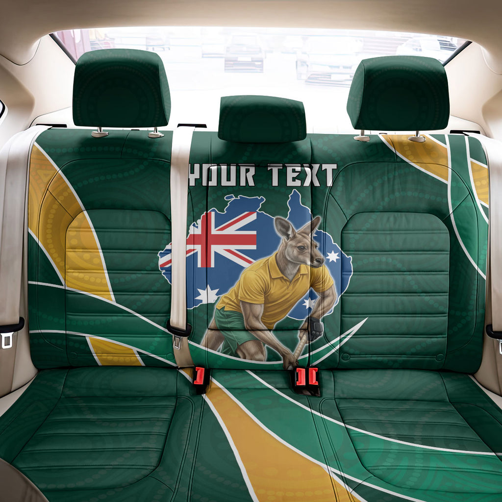 Personalized Kookaburras Field Hockey Kangaroo Back Car Seat Cover Australian Flag Map With Abstract Green And Gold Wave Pattern