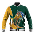 Personalized Kookaburras Field Hockey Kangaroo Baseball Jacket Australian Flag Map With Abstract Green And Gold Wave Pattern