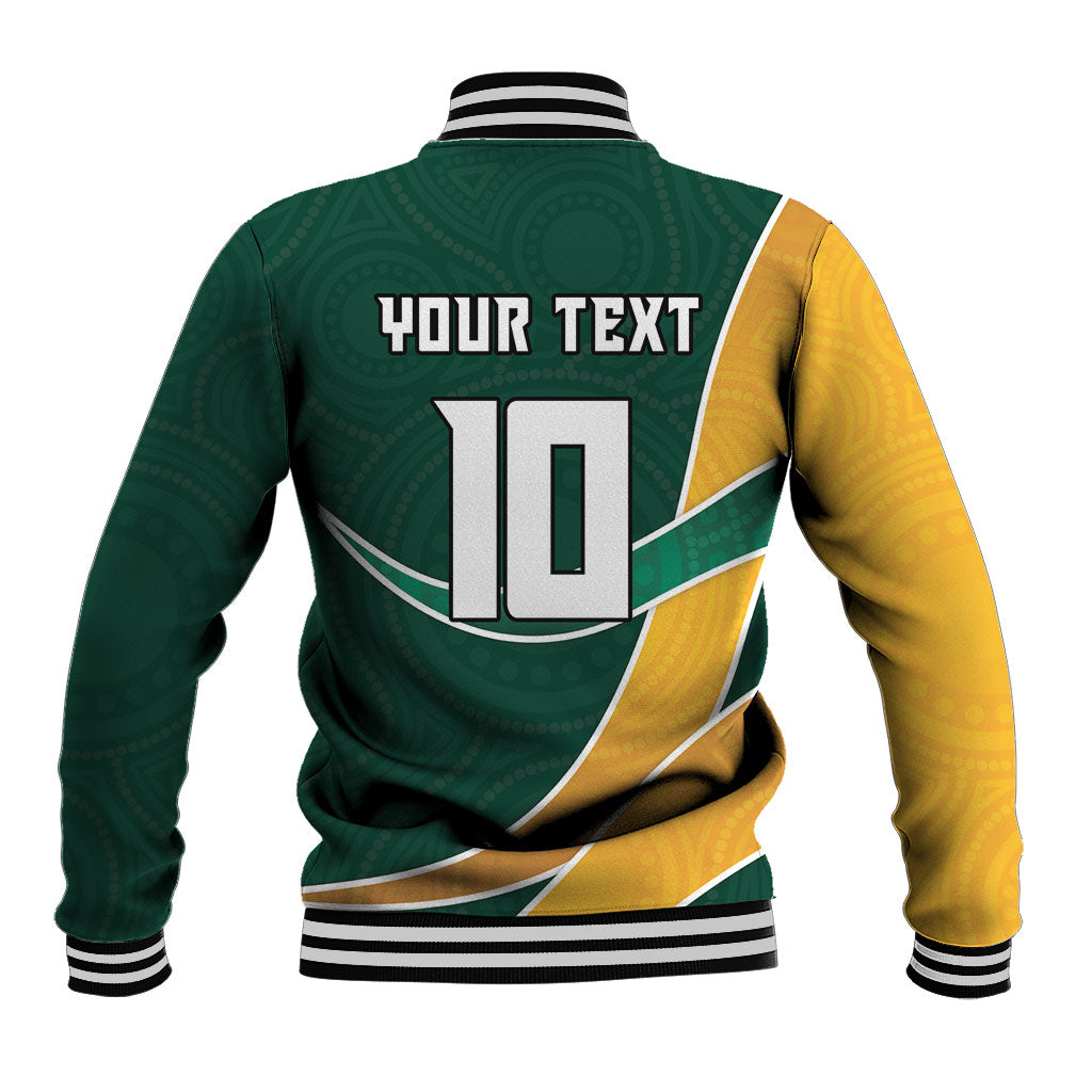 Personalized Kookaburras Field Hockey Kangaroo Baseball Jacket Australian Flag Map With Abstract Green And Gold Wave Pattern