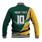 Personalized Kookaburras Field Hockey Kangaroo Baseball Jacket Australian Flag Map With Abstract Green And Gold Wave Pattern