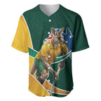 Personalized Kookaburras Field Hockey Kangaroo Baseball Jersey Australian Flag Map With Abstract Green And Gold Wave Pattern
