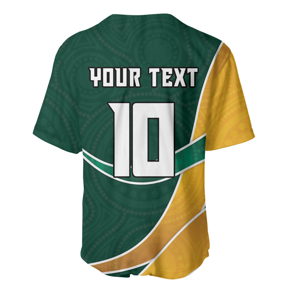 Personalized Kookaburras Field Hockey Kangaroo Baseball Jersey Australian Flag Map With Abstract Green And Gold Wave Pattern