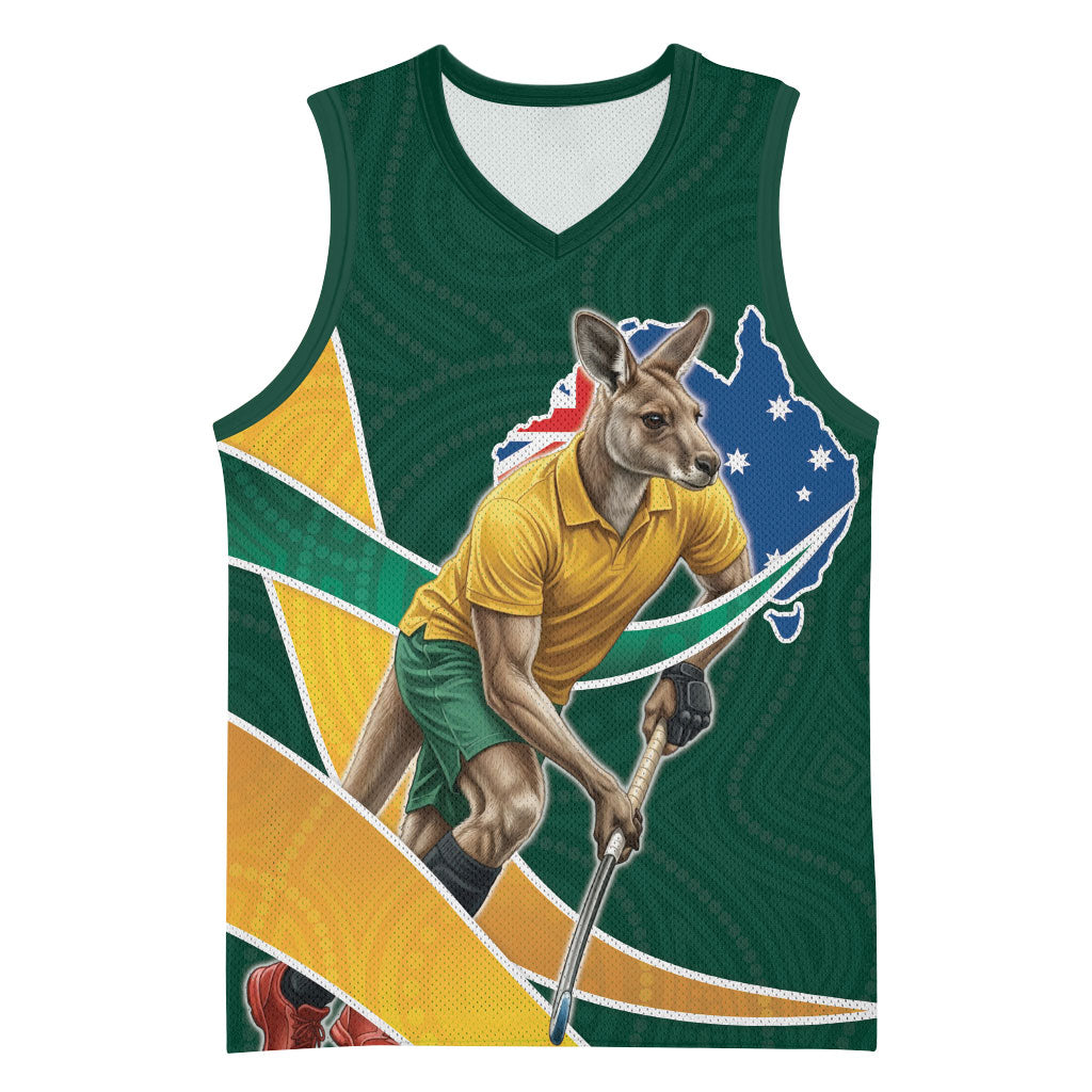 Personalized Kookaburras Field Hockey Kangaroo Basketball Jersey Australian Flag Map With Abstract Green And Gold Wave Pattern