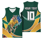 Personalized Kookaburras Field Hockey Kangaroo Basketball Jersey Australian Flag Map With Abstract Green And Gold Wave Pattern