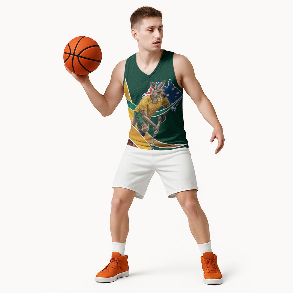 Personalized Kookaburras Field Hockey Kangaroo Basketball Jersey Australian Flag Map With Abstract Green And Gold Wave Pattern
