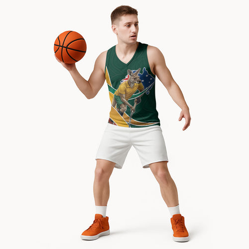 Personalized Kookaburras Field Hockey Kangaroo Basketball Jersey Australian Flag Map With Abstract Green And Gold Wave Pattern