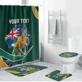 Personalized Kookaburras Field Hockey Kangaroo Bathroom Set Australian Flag Map With Abstract Green And Gold Wave Pattern